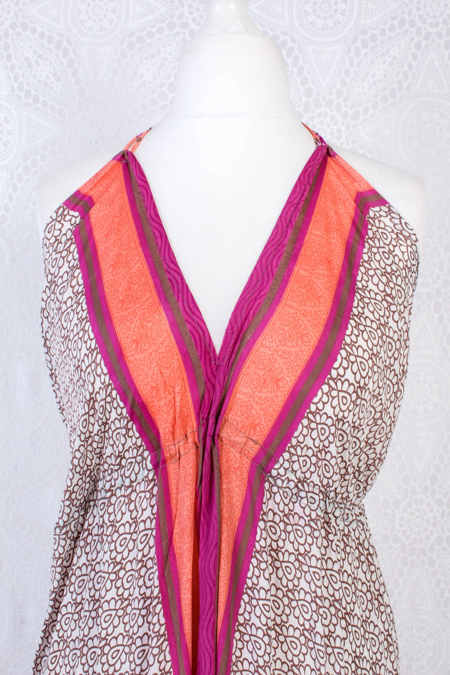 Blossom Halter-Neck Maxi Dress - Cream, Peach & Pink Sari (Free Size) 3 Blossom Halter-Neck Maxi Dress - Cream, Peach & Pink Sari (Free Size) - Image 3