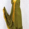 Blossom Halter-Neck Maxi Dress - Yellow & Dark Green Floral Sari (Free Size)
