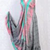 Blossom Halter-Neck Maxi Dress - Pink, Grey & Aqua Floral Sari (Free Size)