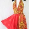 Sydney Mini Halter Dress - Crimson & Gold Vintage Indian Sari - XXS - S