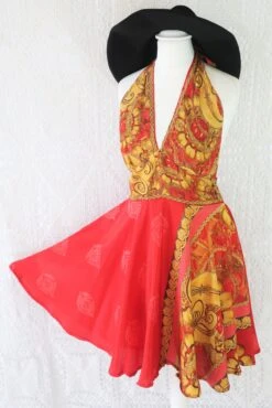 Sydney Mini Halter Dress - Crimson & Gold Vintage Indian Sari - XXS - S