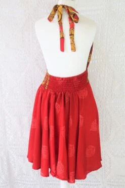 Sydney Mini Halter Dress - Crimson & Gold Vintage Indian Sari - XXS - S -KIKIS Clothing Shop IMG 8218 2