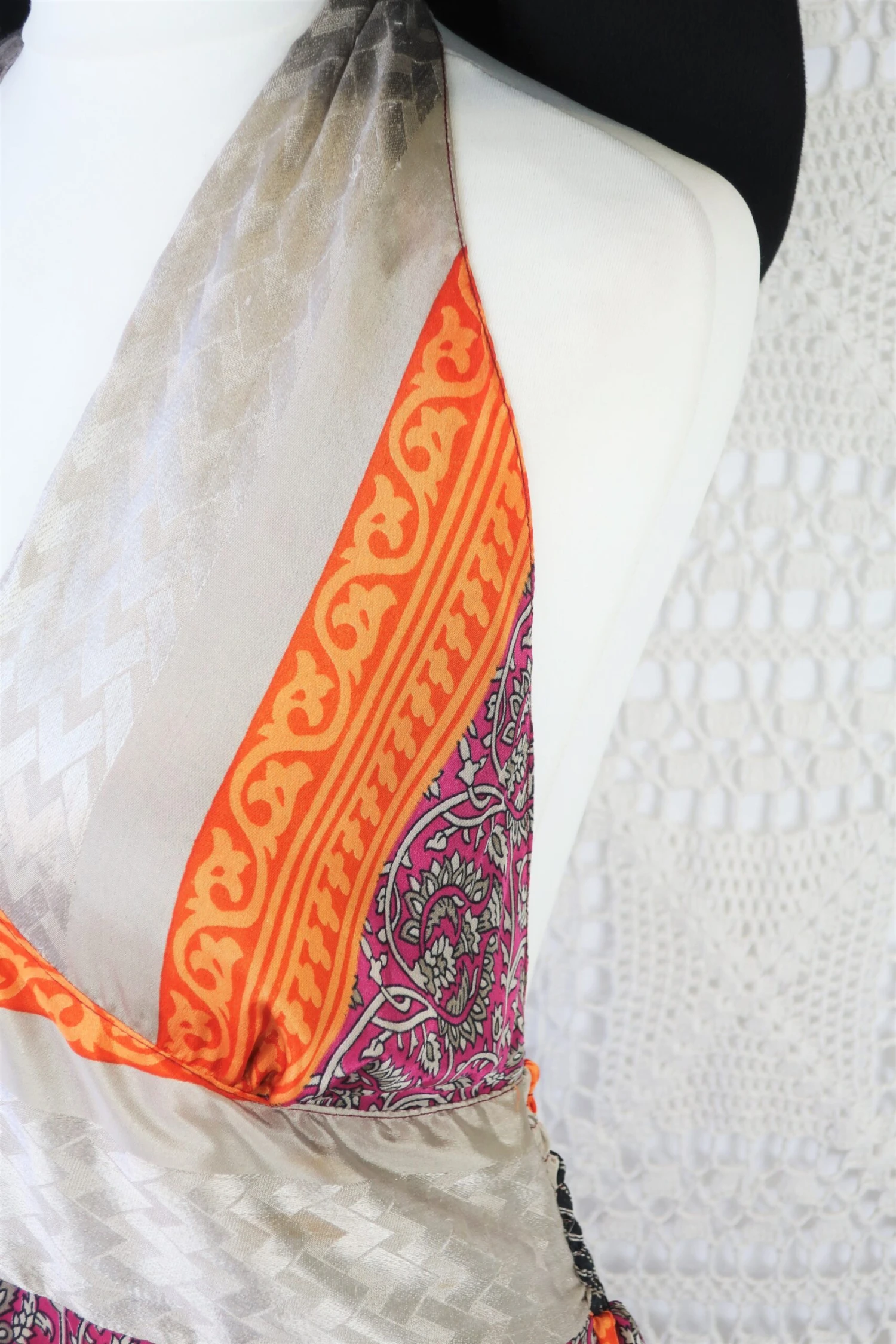 SALE Sydney Mini Halter Dress - Pink & Pewter Vintage Indian Sari - XS - M 2 SALE Sydney Mini Halter Dress - Pink & Pewter Vintage Indian Sari - XS - M - Image 2