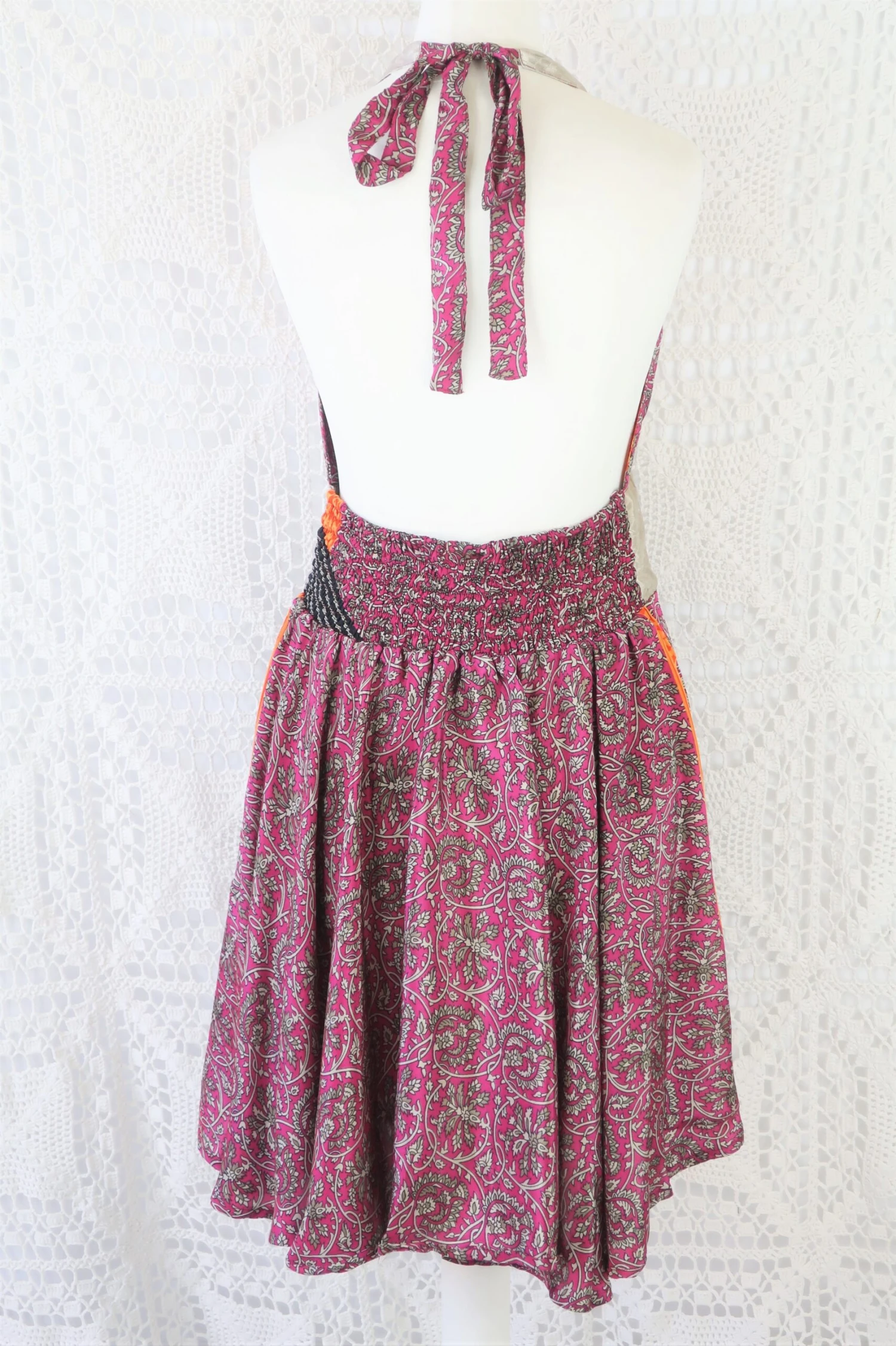 SALE Sydney Mini Halter Dress - Pink & Pewter Vintage Indian Sari - XS - M 4 SALE Sydney Mini Halter Dress - Pink & Pewter Vintage Indian Sari - XS - M - Image 4