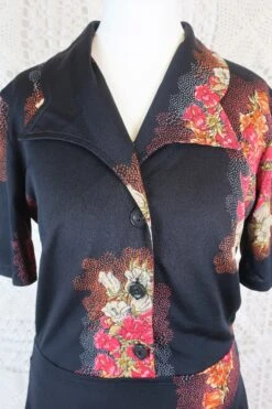 Vintage Mini Dress - Pitch Black With Pink Floral - Size XS/S -KIKIS Clothing Shop IMG 8618 2