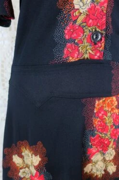 Vintage Mini Dress - Pitch Black With Pink Floral - Size XS/S -KIKIS Clothing Shop IMG 8619 2