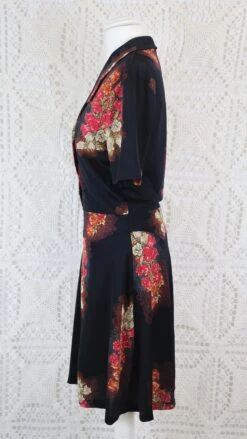 Vintage Mini Dress - Pitch Black With Pink Floral - Size XS/S -KIKIS Clothing Shop IMG 8622 2