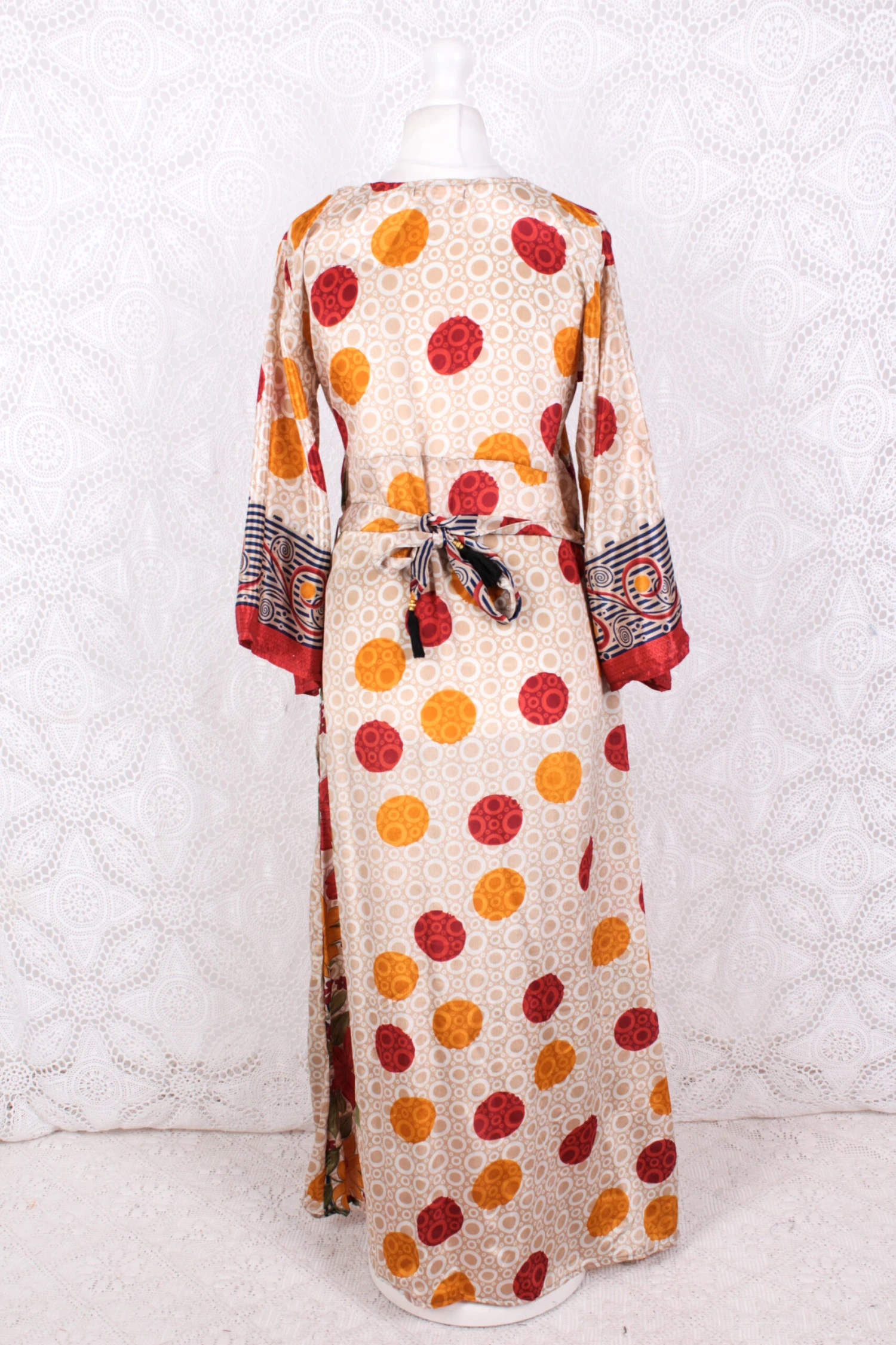 Jasmine Maxi Dress - Cherry, Prussian, & Mustard Floral Vintage Sari - Size S/M 4 Jasmine Maxi Dress - Cherry, Prussian, & Mustard Floral Vintage Sari - Size S/M - Image 4