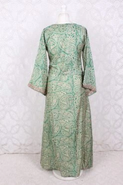 Jasmine Maxi Dress - Peppermint & Ivory Paisley Vintage Sari - Size S/M -KIKIS Clothing Shop IMG 8686 bc834f41 4cfe 4794 bb6b 744ccd4a9490