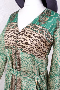 Jasmine Maxi Dress - Peppermint & Ivory Paisley Vintage Sari - Size S/M -KIKIS Clothing Shop IMG 8688 ed4afe06 9559 4010 94f2 d8bf927a9f30