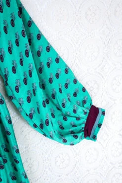 Rosemary Maxi Dress -Vintage Indian Sari - Burgundy & Bright Seafoam Floral - Size S/M 9 Rosemary Maxi Dress -Vintage Indian Sari - Burgundy & Bright Seafoam Floral - Size S/M -KIKIS Clothing Shop IMG 8719