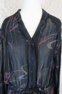 Vintage Midi Dress - Sheer Black Abstract With Metallic Thread - Free Size -KIKIS Clothing Shop IMG 8723 2