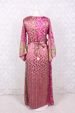 Jasmine Maxi Dress - Pink & Lime Shimmer Vintage Sari - Size S/M -KIKIS Clothing Shop IMG 8723 667c7f9c f150 4420 8301 5b2276bffb39