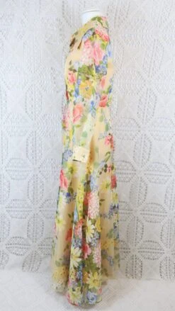 Vintage Maxi Dress - Sheer Daffodil & Bright Spring Florals - Size S -KIKIS Clothing Shop IMG 8736 2
