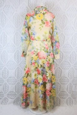 Vintage Maxi Dress - Sheer Daffodil & Bright Spring Florals - Size S -KIKIS Clothing Shop IMG 8737 2
