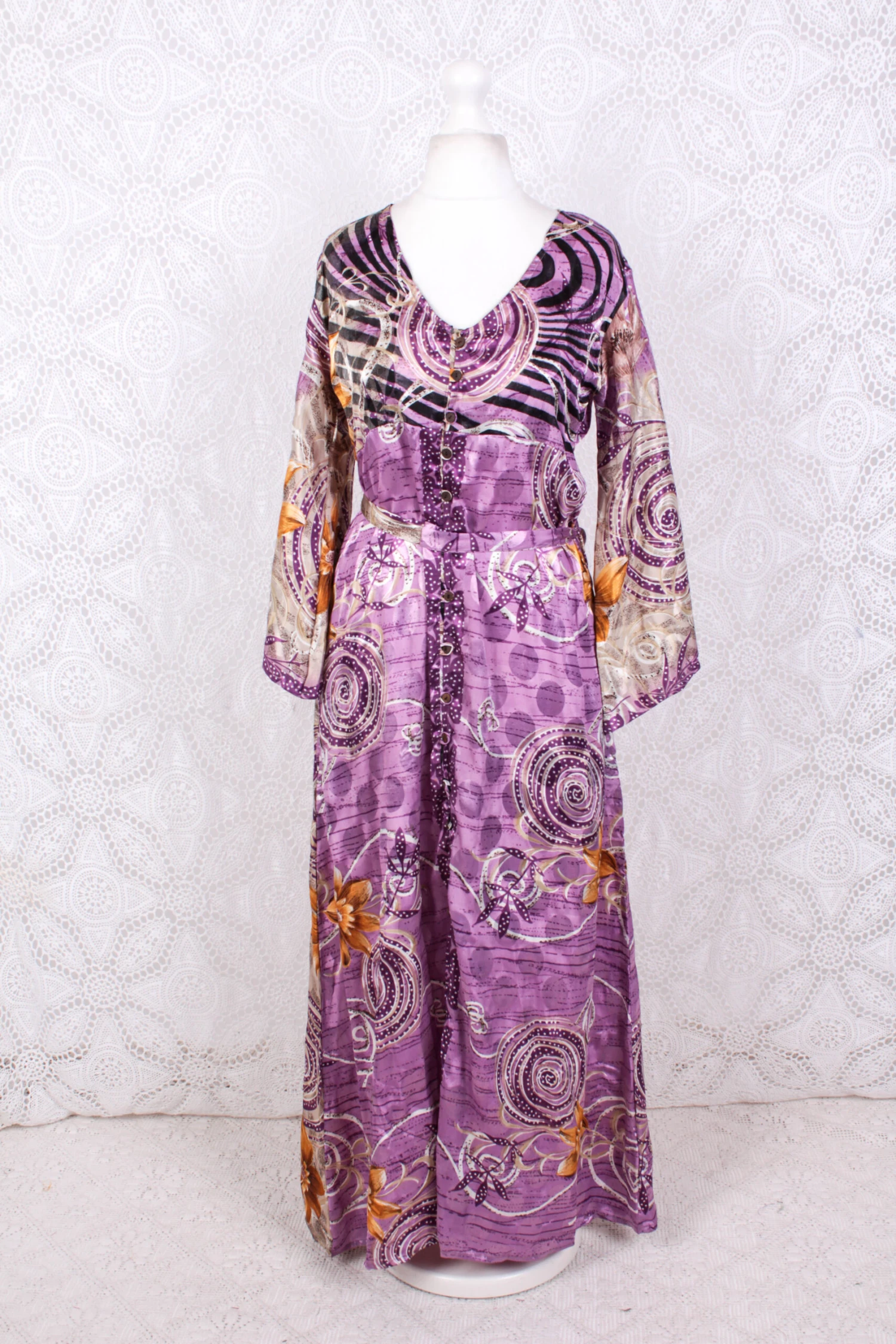Jasmine Maxi Dress - Mauve Shimmer Floral Vintage Sari - Size S/M 2 Jasmine Maxi Dress - Mauve Shimmer Floral Vintage Sari - Size S/M - Image 2