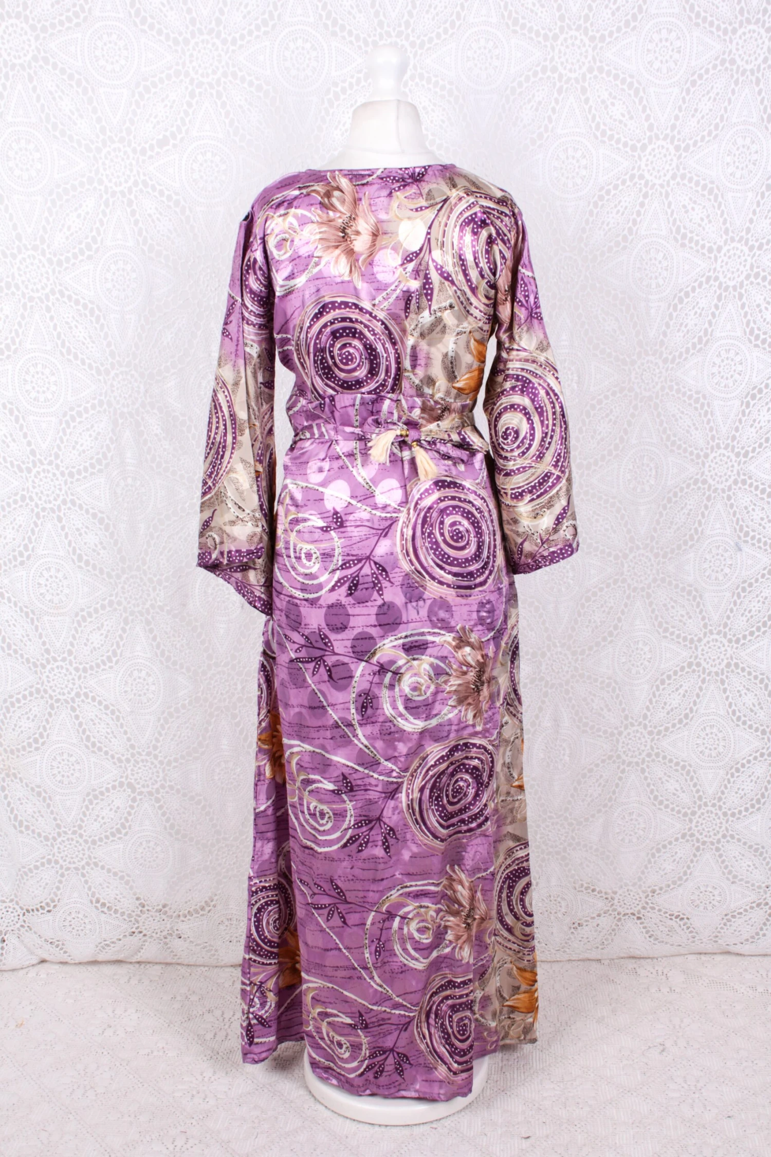 Jasmine Maxi Dress - Mauve Shimmer Floral Vintage Sari - Size S/M 4 Jasmine Maxi Dress - Mauve Shimmer Floral Vintage Sari - Size S/M - Image 4