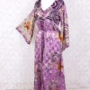 Jasmine Maxi Dress - Mauve Shimmer Floral Vintage Sari - Size S/M