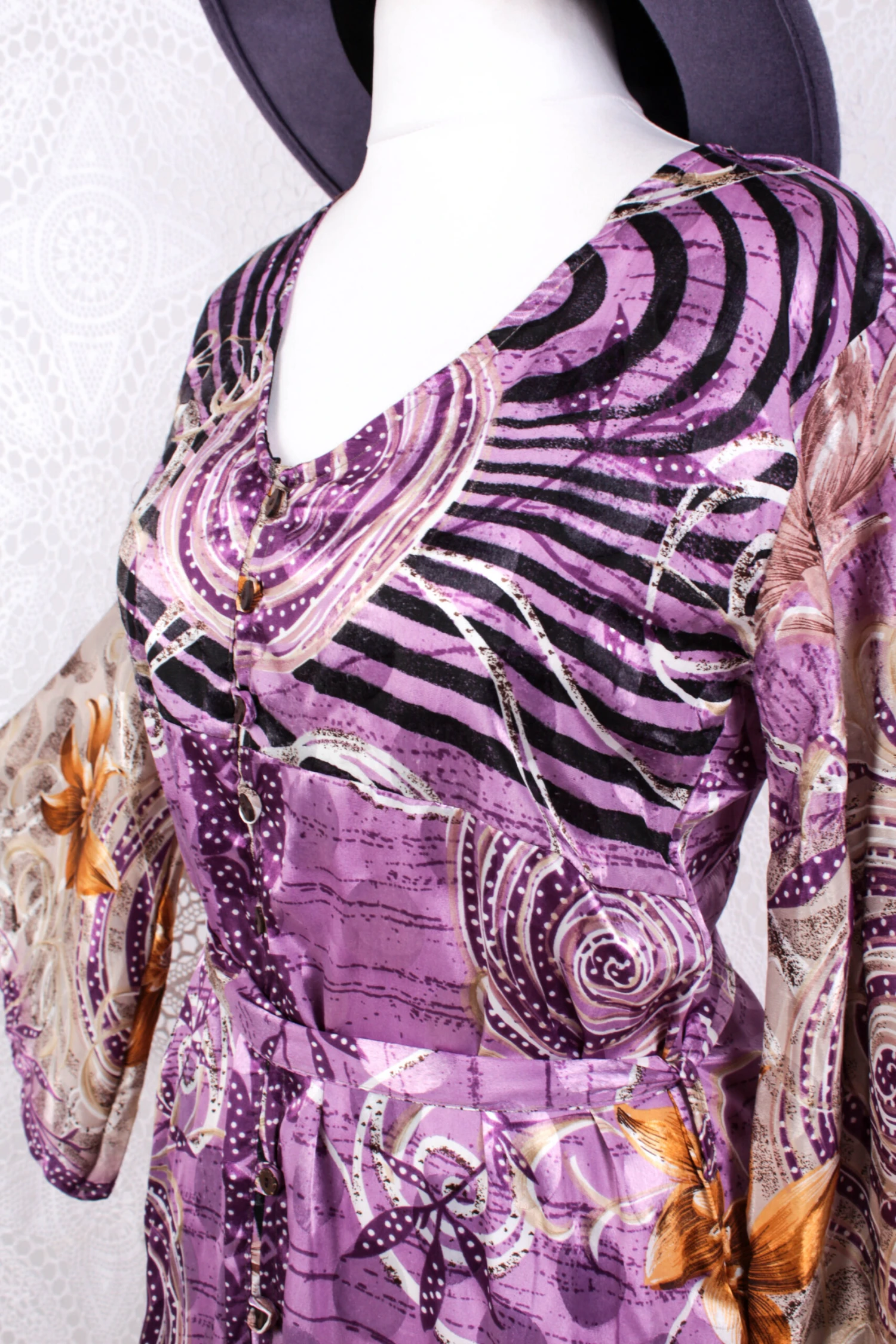 Jasmine Maxi Dress - Mauve Shimmer Floral Vintage Sari - Size S/M 3 Jasmine Maxi Dress - Mauve Shimmer Floral Vintage Sari - Size S/M - Image 3