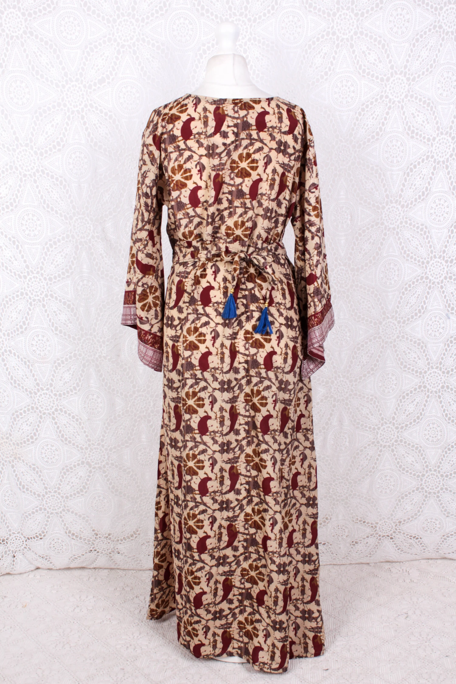 Jasmine Maxi Dress - Umber, Russet & Sandstone Bold Floral Vintage Sari - Size M/L 4 Jasmine Maxi Dress - Umber, Russet & Sandstone Bold Floral Vintage Sari - Size M/L - Image 4