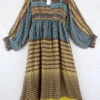 Rosemary Maxi Dress -Vintage Indian Sari - Cedar, Sun & Sky Graphic Print - Size L