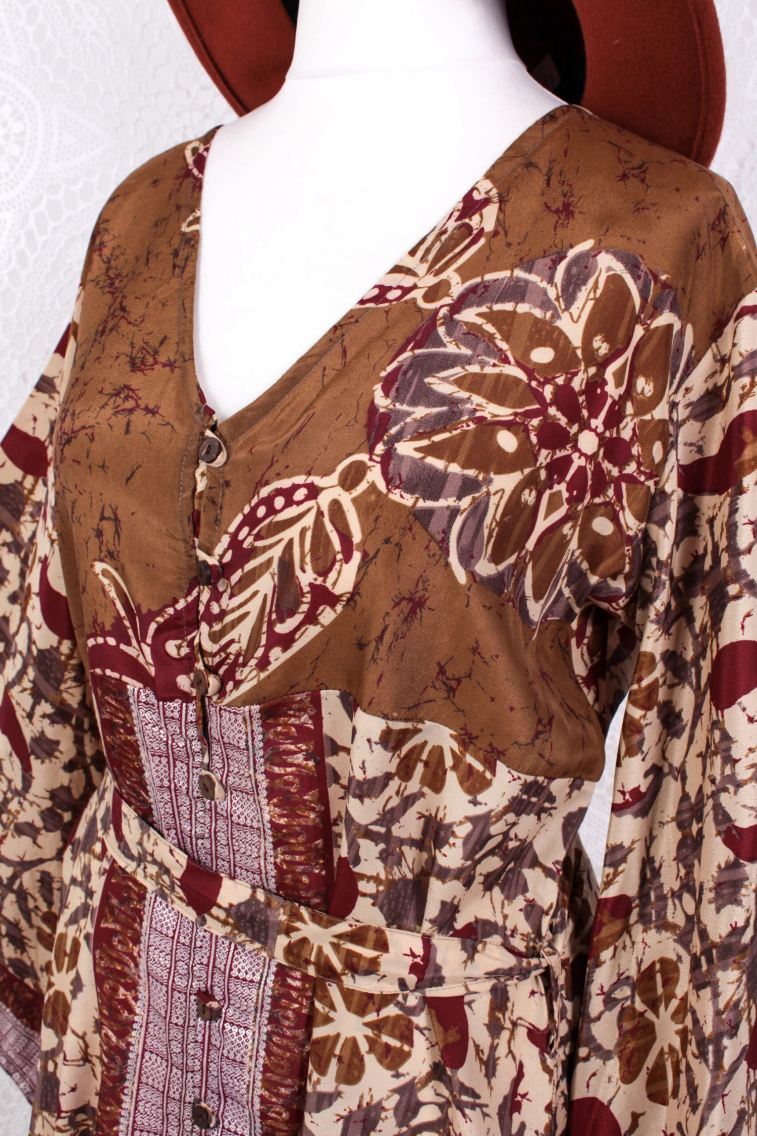 Jasmine Maxi Dress - Umber, Russet & Sandstone Bold Floral Vintage Sari - Size M/L 3 Jasmine Maxi Dress - Umber, Russet & Sandstone Bold Floral Vintage Sari - Size M/L - Image 3