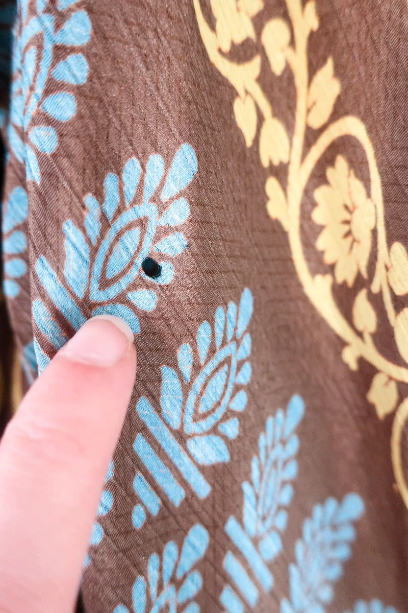 Rosemary Maxi Dress -Vintage Indian Sari - Cedar, Sun & Sky Graphic Print - Size L 4 Rosemary Maxi Dress -Vintage Indian Sari - Cedar, Sun & Sky Graphic Print - Size L - Image 4