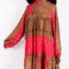 Mona Mini Dress - Vintage Indian Sari - Rose & Clay Ornate Floral - Free Size