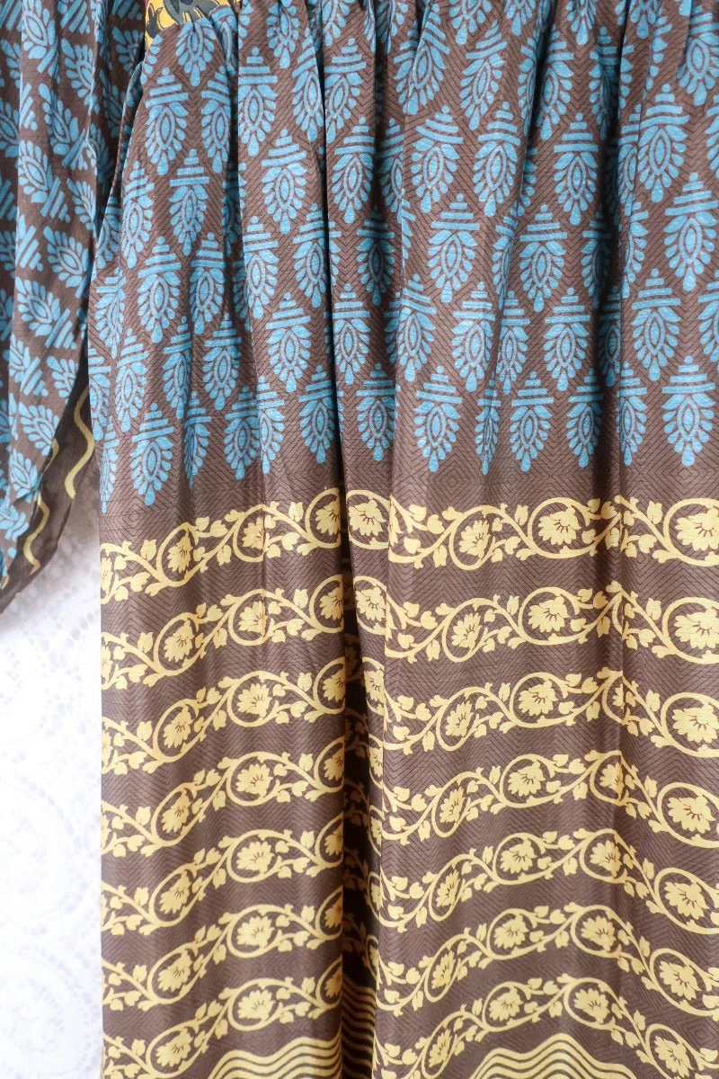 Rosemary Maxi Dress -Vintage Indian Sari - Cedar, Sun & Sky Graphic Print - Size L 7 Rosemary Maxi Dress -Vintage Indian Sari - Cedar, Sun & Sky Graphic Print - Size L - Image 7