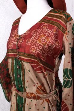 Jasmine Maxi Dress - Forest, Antique Silver & Terracotta Leaf Vintage Sari - Size S/M -KIKIS Clothing Shop IMG 8756 a5d54ba4 ac06 4323 961a b482389e77db