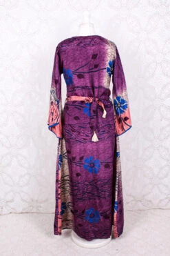 Jasmine Maxi Dress - Plum, Salmon & Azure Floral Ripple Vintage Sari - Size S/M -KIKIS Clothing Shop IMG 8760 3bdec912 15e5 4aad b405 203fe0da30d9