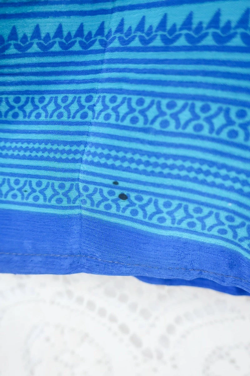 Rosemary Maxi Dress -Vintage Indian Sari - Ocean Blue Abstract Print - Size XXS 5 Rosemary Maxi Dress -Vintage Indian Sari - Ocean Blue Abstract Print - Size XXS - Image 5