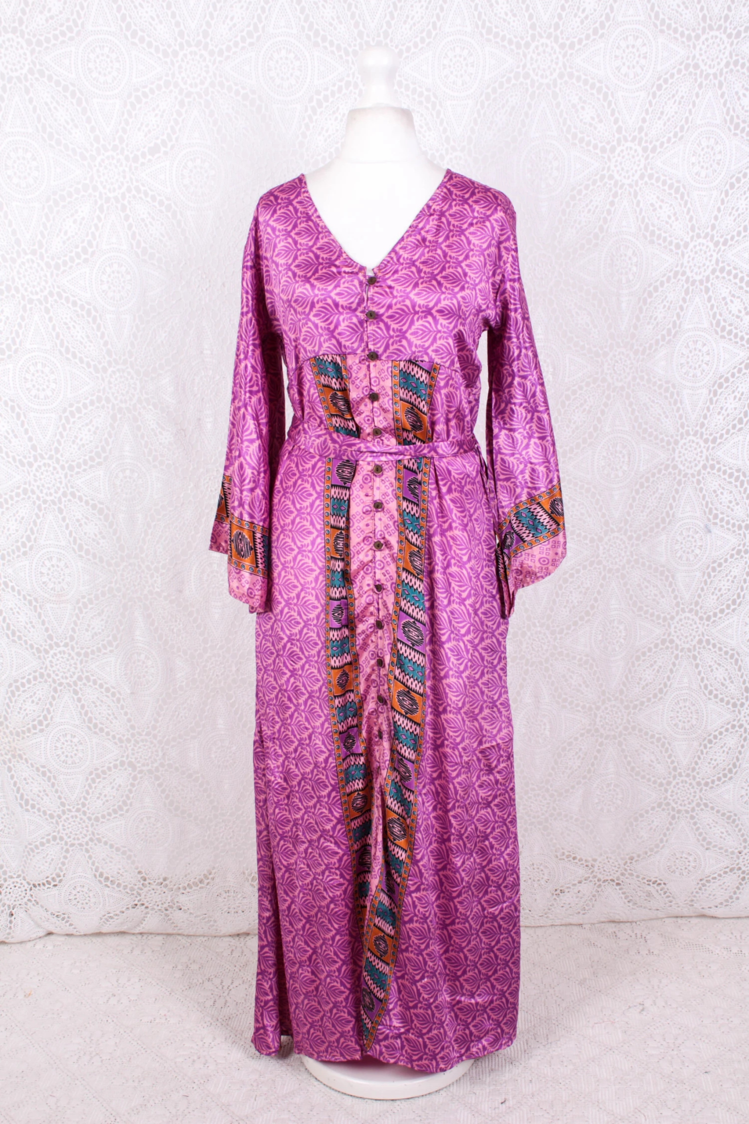 Jasmine Maxi Dress - Pink & Purple Vintage Sari - Size S/M 2 Jasmine Maxi Dress - Pink & Purple Vintage Sari - Size S/M - Image 2