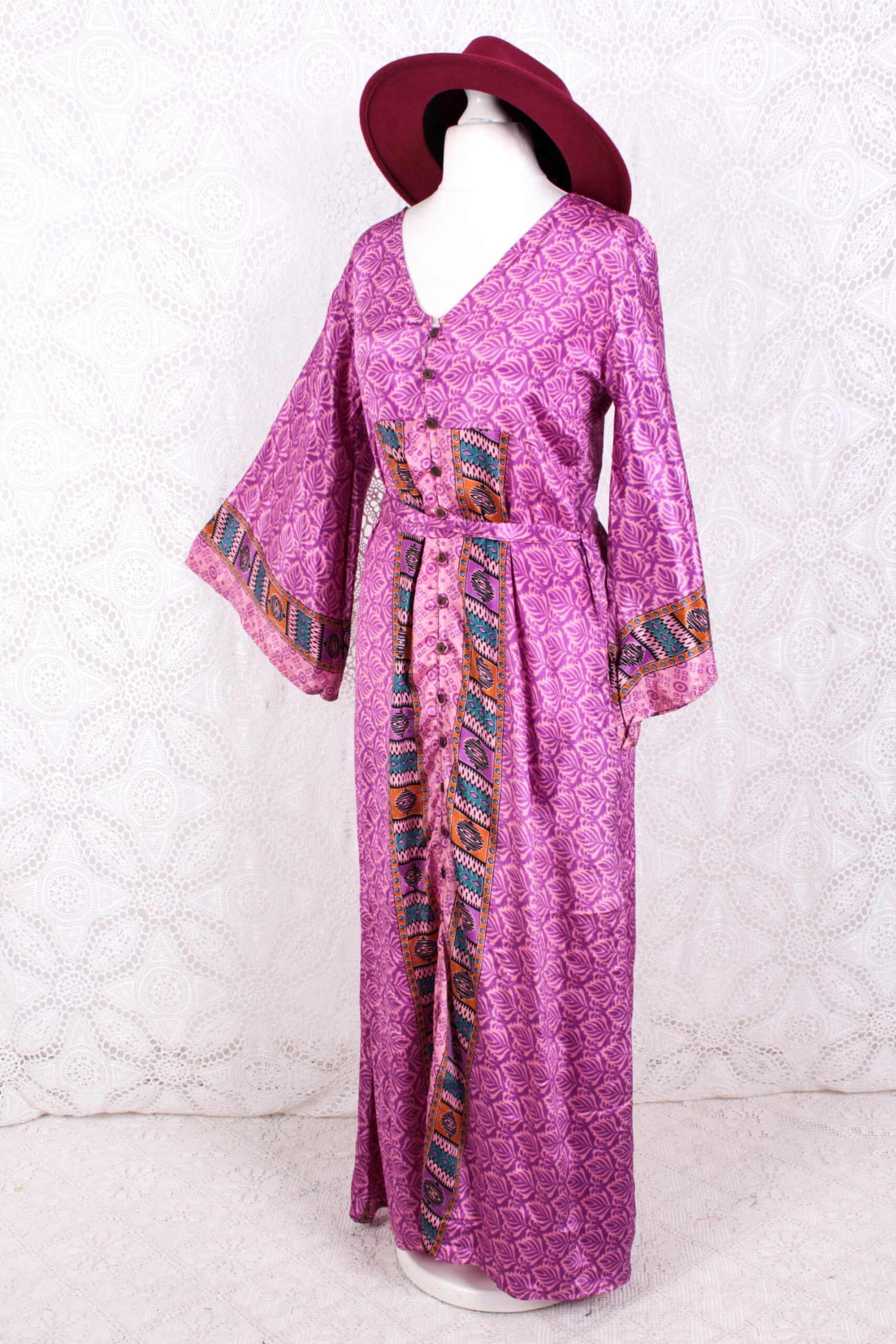 Jasmine Maxi Dress - Pink & Purple Vintage Sari - Size S/M 1 Jasmine Maxi Dress - Pink & Purple Vintage Sari - Size S/M