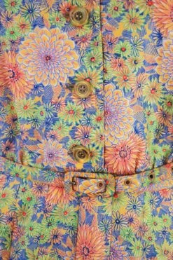 70s Vintage Midi Dress - Peach, Sapphire & Green Chrysanthemums - Size S/M -KIKIS Clothing Shop IMG 8893 2