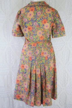 70s Vintage Midi Dress - Peach, Sapphire & Green Chrysanthemums - Size S/M -KIKIS Clothing Shop IMG 8895 2