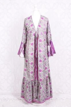 SALE Sylvia Wrap Dress - Vintage Indian Sari - Ice & Pink Pretty Floral (XS - S) -KIKIS Clothing Shop IMG 8943 24008587 4ff0 4863 aeb9 0f4e34a941b8