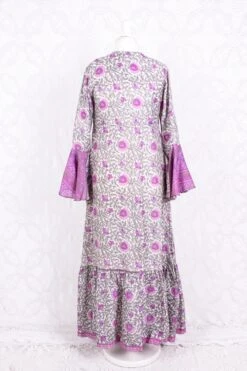 SALE Sylvia Wrap Dress - Vintage Indian Sari - Ice & Pink Pretty Floral (XS - S) -KIKIS Clothing Shop IMG 8947