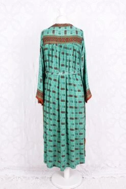 Gaia Kaftan Dress - Vintage Indian Sari - Aqua & Burnt Orange - S/M -KIKIS Clothing Shop IMG 8966 dda64ee1 61ee 4e32 b73a 56db53517be5