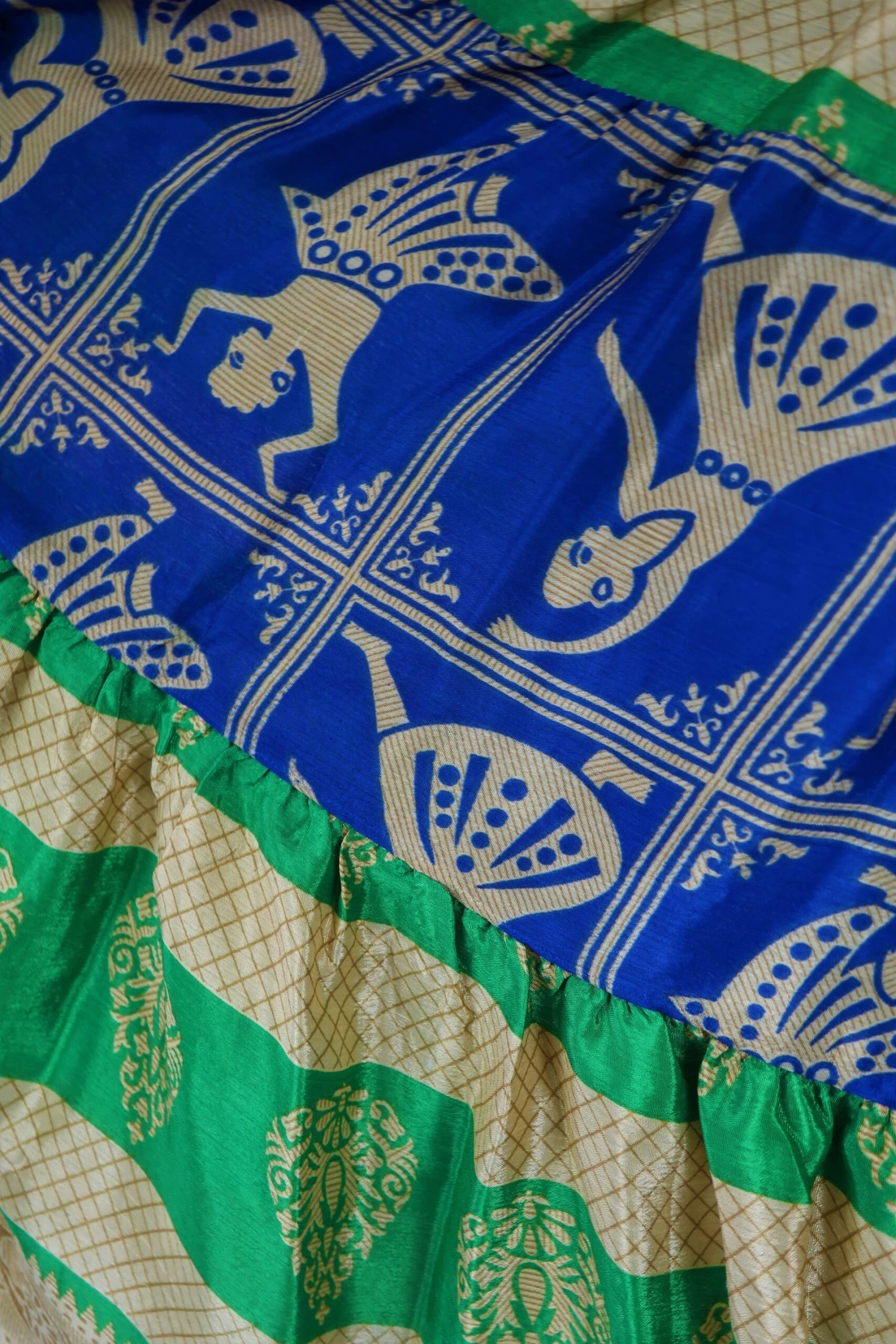 Gypsophila Mini Dress - Vintage Indian Sari - Green, Navy & Gold - Free Size 4 Gypsophila Mini Dress - Vintage Indian Sari - Green, Navy & Gold - Free Size - Image 4