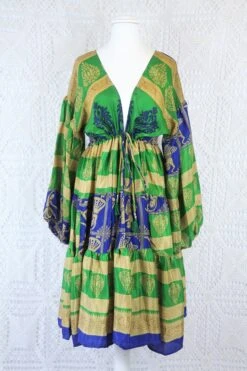 Gypsophila Mini Dress - Vintage Indian Sari - Green, Navy & Gold - Free Size 12 Gypsophila Mini Dress - Vintage Indian Sari - Green, Navy & Gold - Free Size -KIKIS Clothing Shop IMG 9130 efd33e4b 2fd2 4052 ba5e 1ca2fabfd4c2