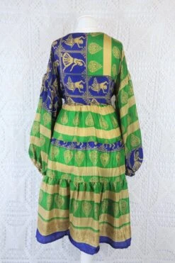 Gypsophila Mini Dress - Vintage Indian Sari - Green, Navy & Gold - Free Size 15 Gypsophila Mini Dress - Vintage Indian Sari - Green, Navy & Gold - Free Size -KIKIS Clothing Shop IMG 9132 00a3d6f4 ee42 43a4 9a43 05e94878f812