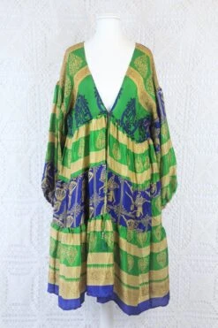 Gypsophila Mini Dress - Vintage Indian Sari - Green, Navy & Gold - Free Size 16 Gypsophila Mini Dress - Vintage Indian Sari - Green, Navy & Gold - Free Size -KIKIS Clothing Shop IMG 9133 fa9c16dc 77b3 442c a83b 3f2cca928676