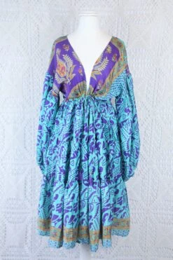 Gypsophila Mini Dress - Vintage Indian Sari - Aquamarine & Violet - Free Size 11 Gypsophila Mini Dress - Vintage Indian Sari - Aquamarine & Violet - Free Size -KIKIS Clothing Shop IMG 9145