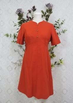 SALE Vintage 70s Woolen Mini Dress - Burnt Orange - Size XS/S