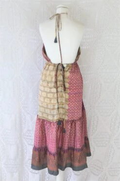 Cherry Midi Dress - Vintage Indian Sari - Pink & Earth Toned Patchwork - Free Size S/M 6 Cherry Midi Dress - Vintage Indian Sari - Pink & Earth Toned Patchwork - Free Size S/M -KIKIS Clothing Shop IMG 9739 2
