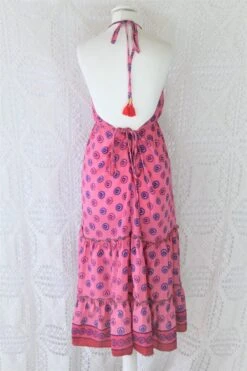 Cherry Midi Dress - Vintage Indian Sari - Bubblegum & Indigo Polka Dot - Free Size 7 Cherry Midi Dress - Vintage Indian Sari - Bubblegum & Indigo Polka Dot - Free Size -KIKIS Clothing Shop IMG 9743 2
