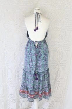 Cherry Midi Dress - Vintage Indian Sari - Seafoam, Sienna & Violet Tile Print - Free Size 6 Cherry Midi Dress - Vintage Indian Sari - Seafoam, Sienna & Violet Tile Print - Free Size -KIKIS Clothing Shop IMG 9755 2