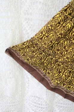 Cherry Midi Dress - Vintage Indian Sari - Chocolate & Banana Tile Print - Free Size -KIKIS Clothing Shop IMG 9758 2