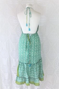 Cherry Midi Dress - Vintage Indian Sari - Sea Green & Lime Tile Print - Free Size -KIKIS Clothing Shop IMG 9763 2